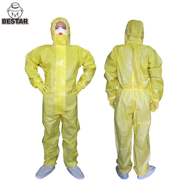 PPE กันน้ำทิ้ง Biohazard Suit สีเหลือง TYPE 3 Coverall