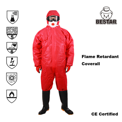 Breathable SMS Flame Retardant Type 5/6 SMS Preotective Coverall สำหรับการแปรรูปโลหะ