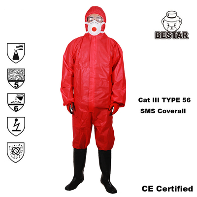 SPP Polypropylene ชุดคลุมป้องกันแบบใช้แล้วทิ้ง Breathable Type 5 6 Coverall